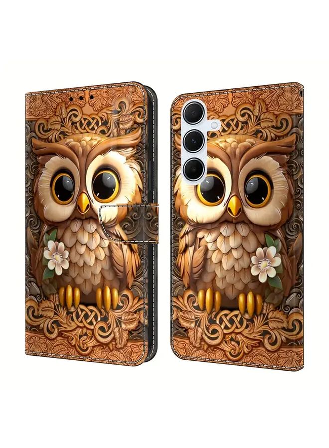 Mixed Color 2 Owl Pattern Wallet Case For Samsung Galaxy A56 With Magnetic Stand - Image 1